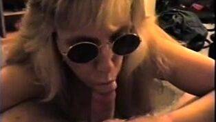 Blonde milf suck dick and make him cum on her tongue - drtuber.com