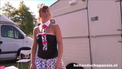 Naughty Dutch MILF Michel Neukt enjoys outdoor camping blowjob fun - sexu.com - Netherlands